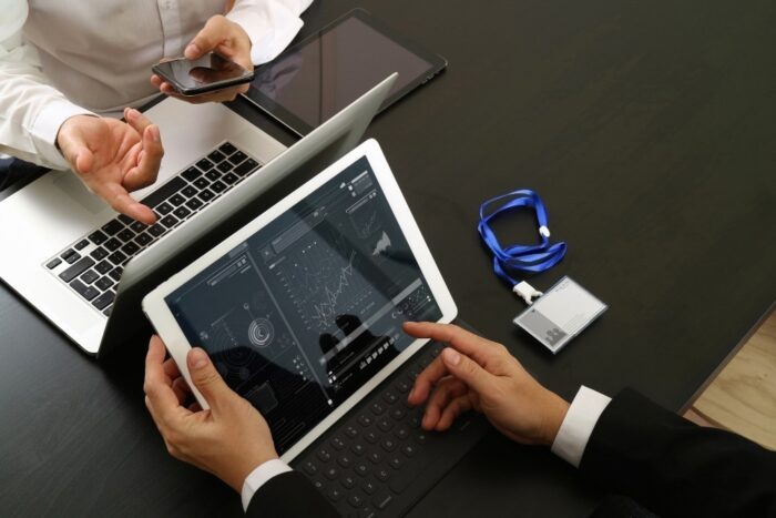 businessman using smartphone digital tablet