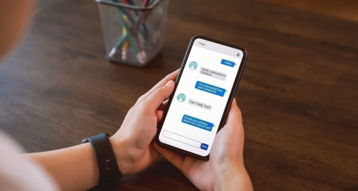 digital chatbot sent recipient mobile hand using smartphone artificial intelligence innovation technology