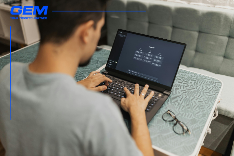 a man typing on a computer search for AI chatgpt