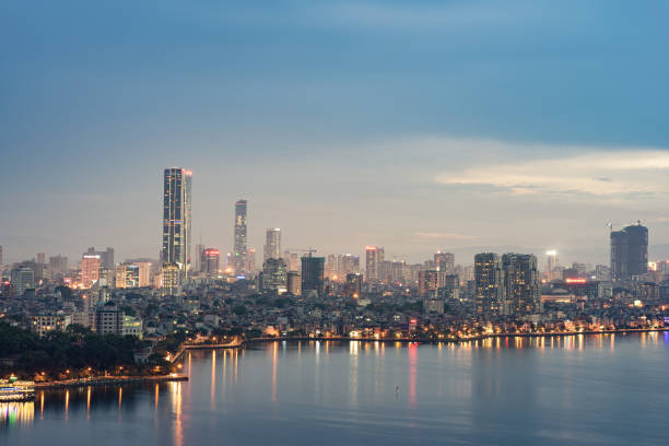 Aerial skyline view of West Lake in Hanoi, Vietnam