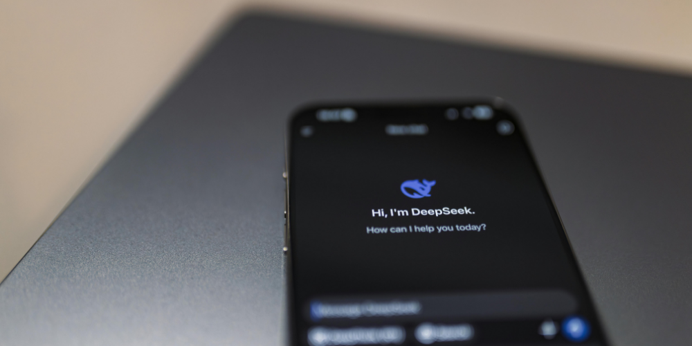 Smartphone screen displaying DeepSeek AI assistant interface, demonstrating conversational AI capabilities.