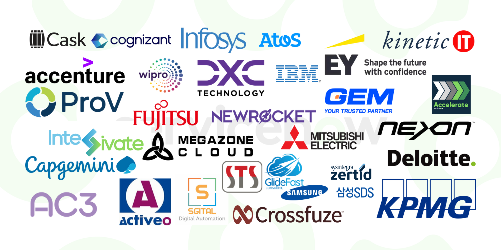 Logos of official ServiceNow Partners, including GEM Corporation, Deloitte, IBM, Accenture, and more, highlighting their collaboration within the ServiceNow ecosystem.