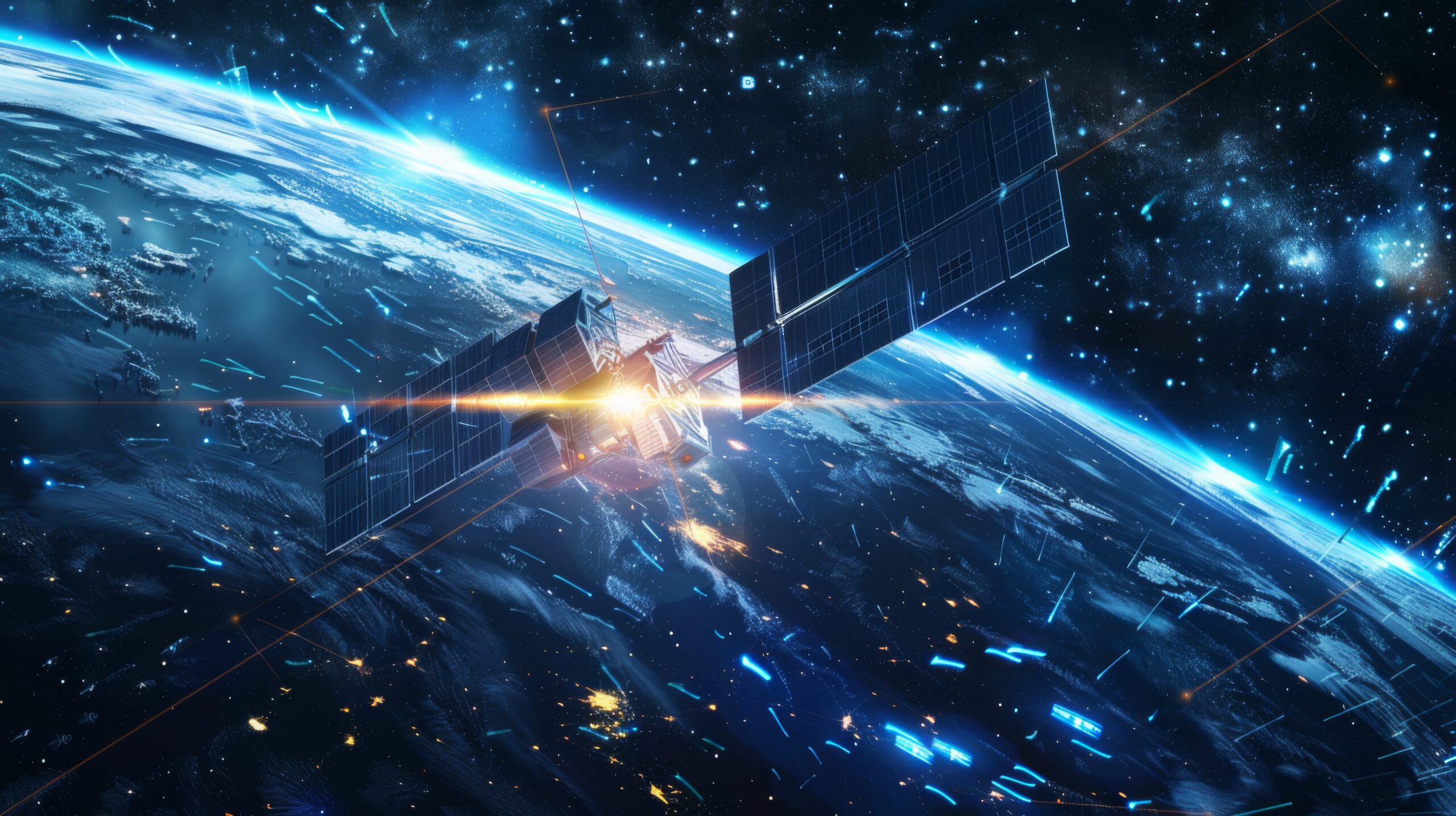 Aerospace servicenow managed services_Conceptual image of space engineering with a digital satellite design, showcasing advancements in aerospace technology and exploration.