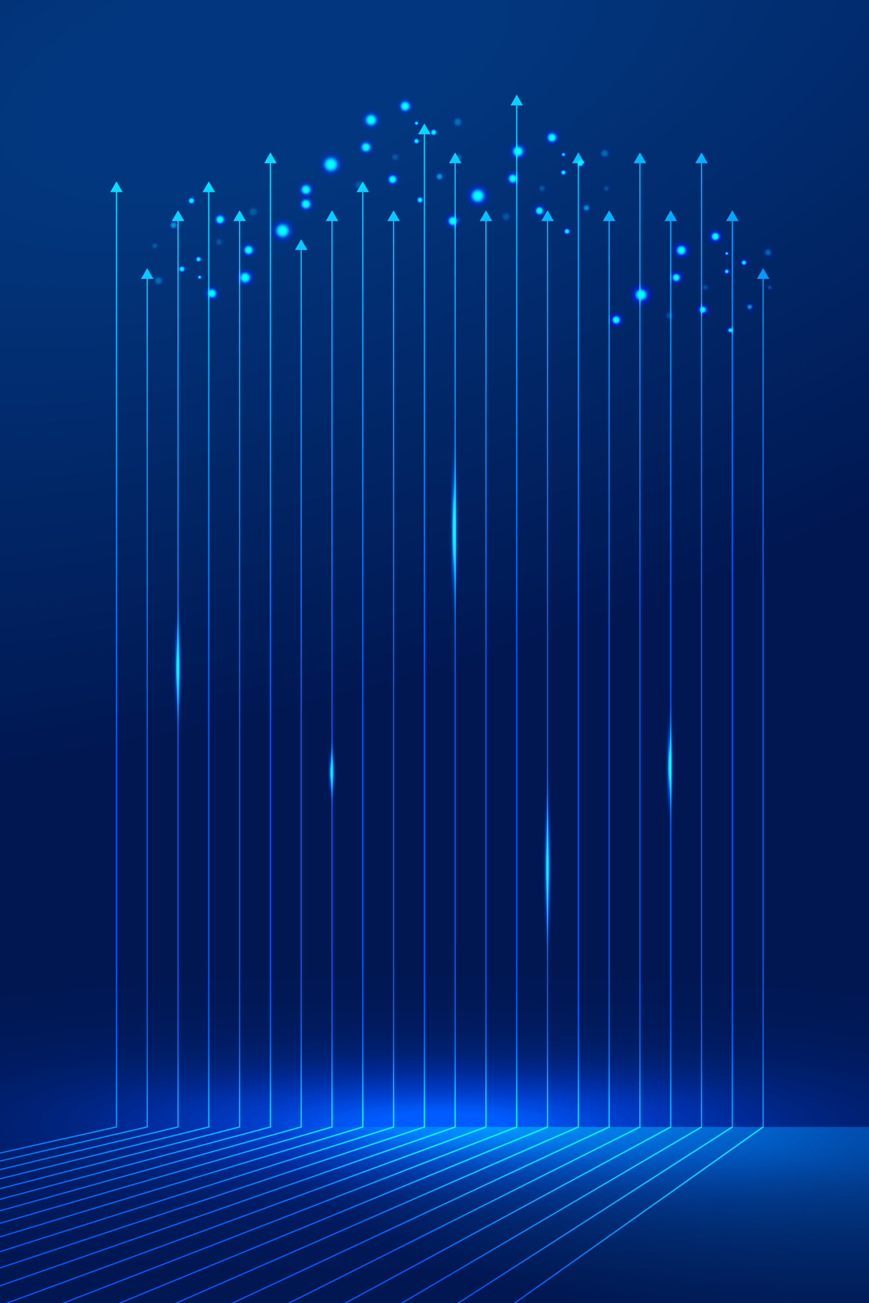 blue line with arrows rises up into technology space background