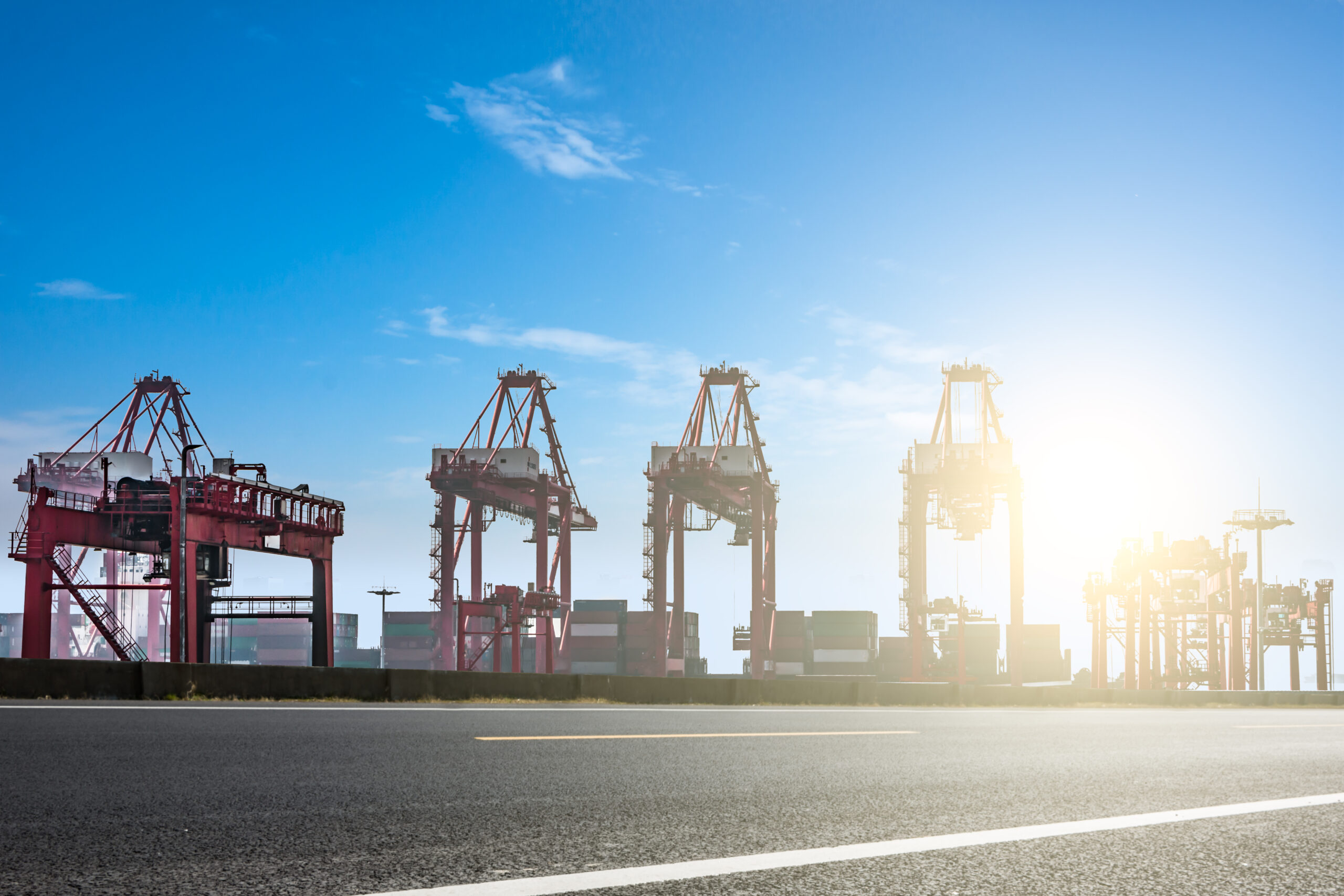Empty road near container dock