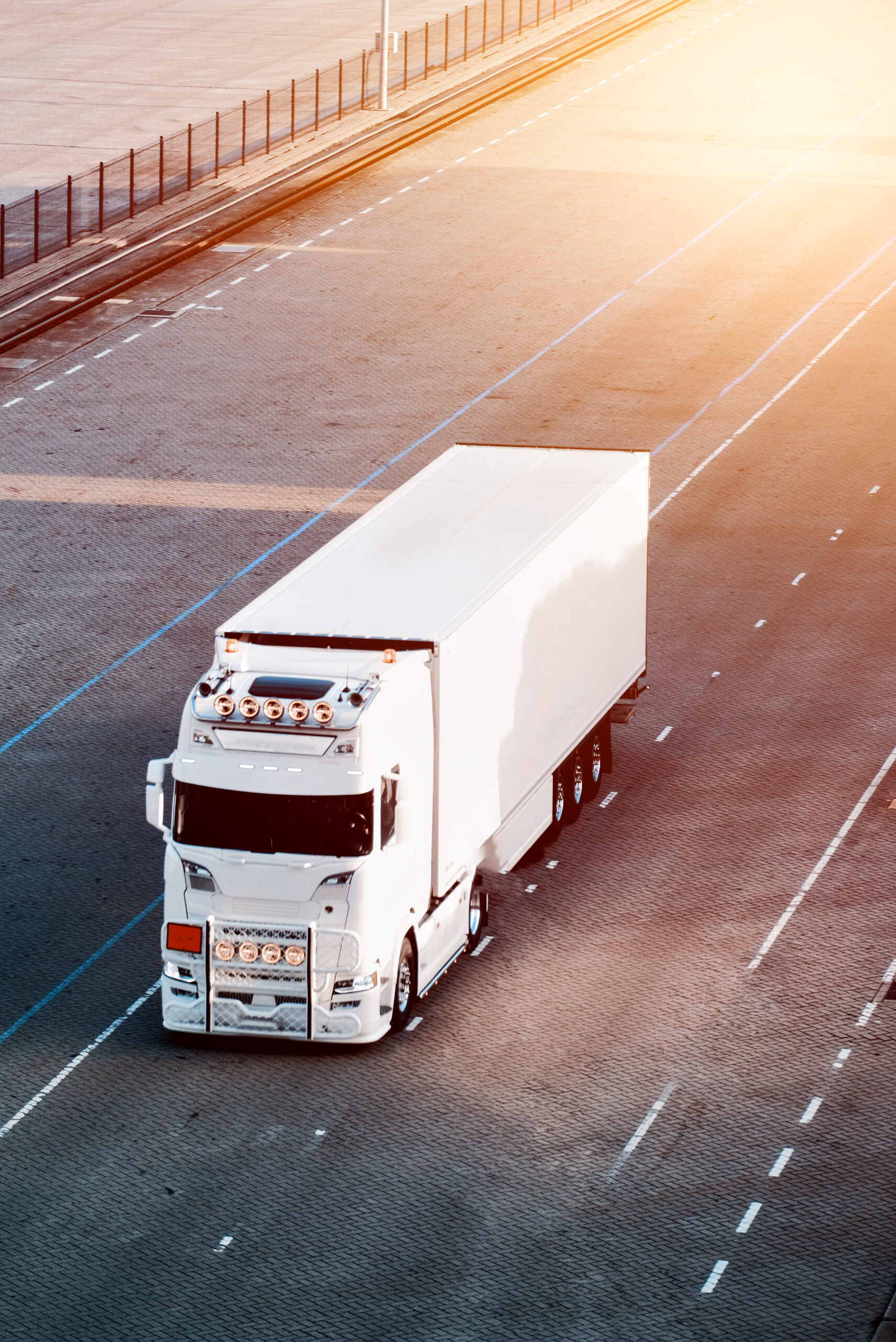 modern semitrailer trucks highway commercial vehicle shipping post delivery